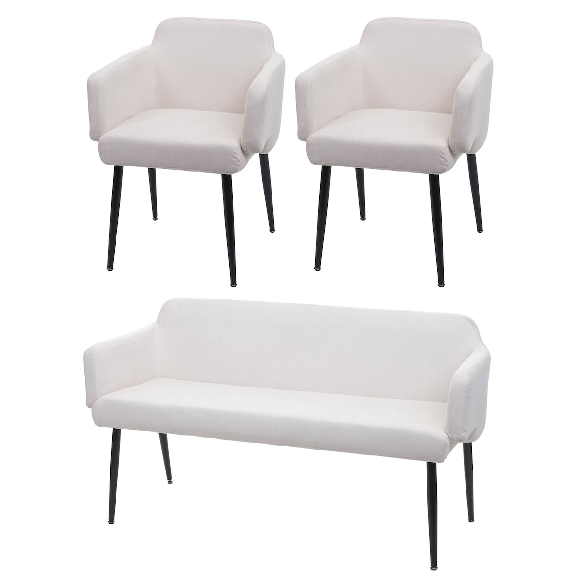 Eetkamerset HWC-L13, set van 2 stoelen + bank Eetkamerset Eetkamerset, stof/textiel ~ crème-wit