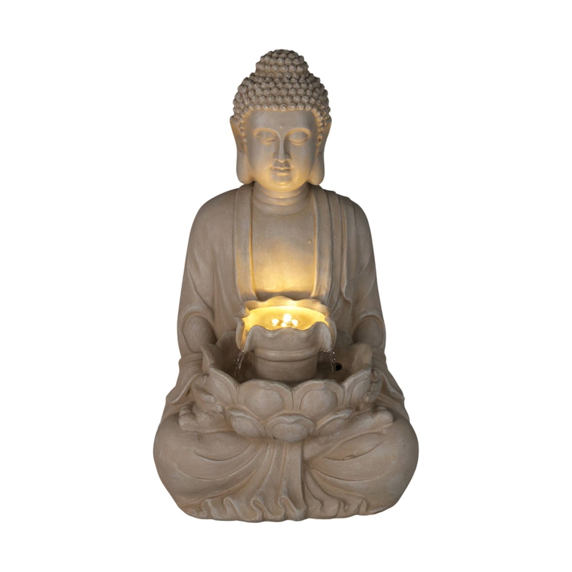 WellHome - Fonte de Buda cor de areia com luzes LED para áreas externas 28,5x24,5x48 cm