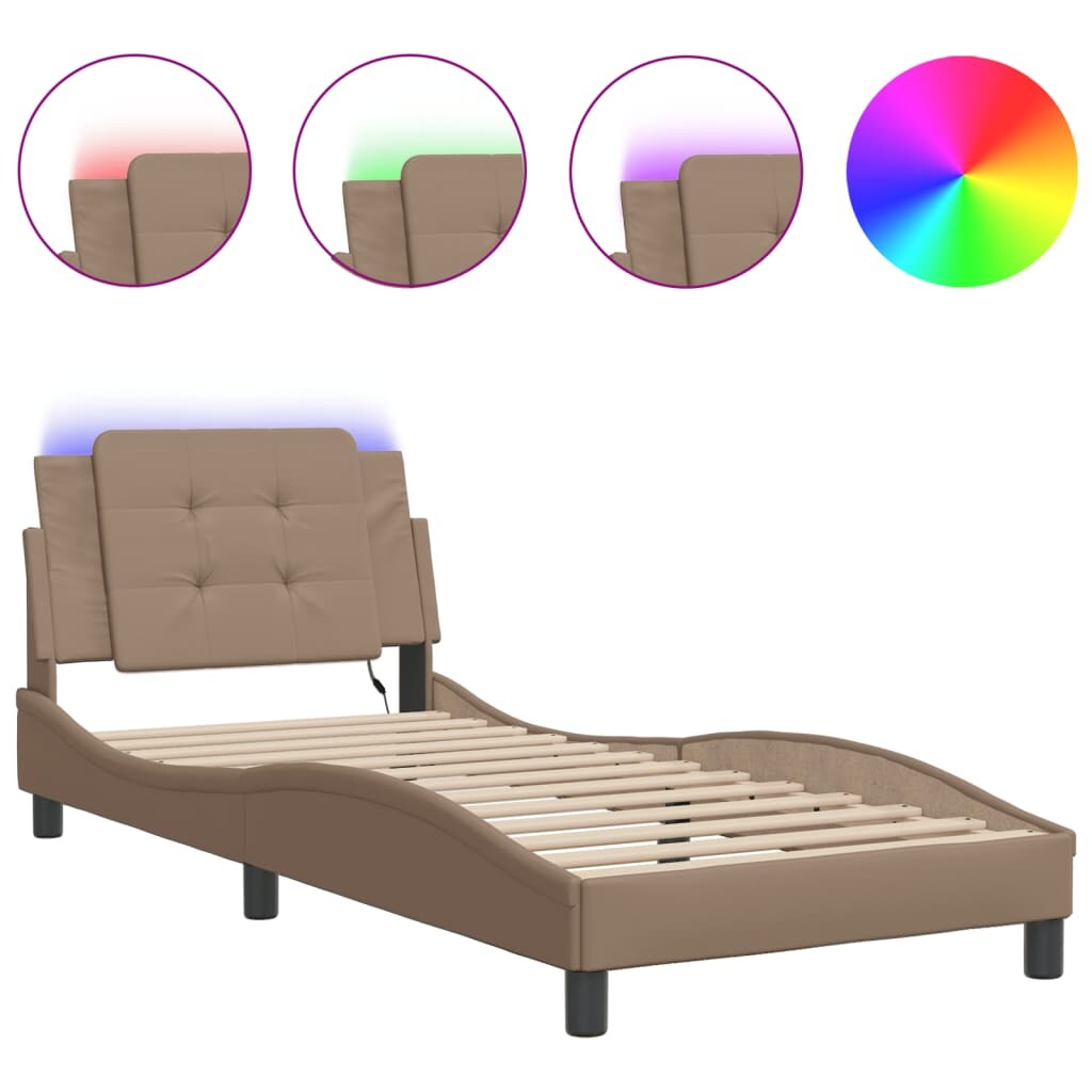 vidaXL Bettgestell mit LED Cappuccino-Braun 100x200 cm Kunstleder
