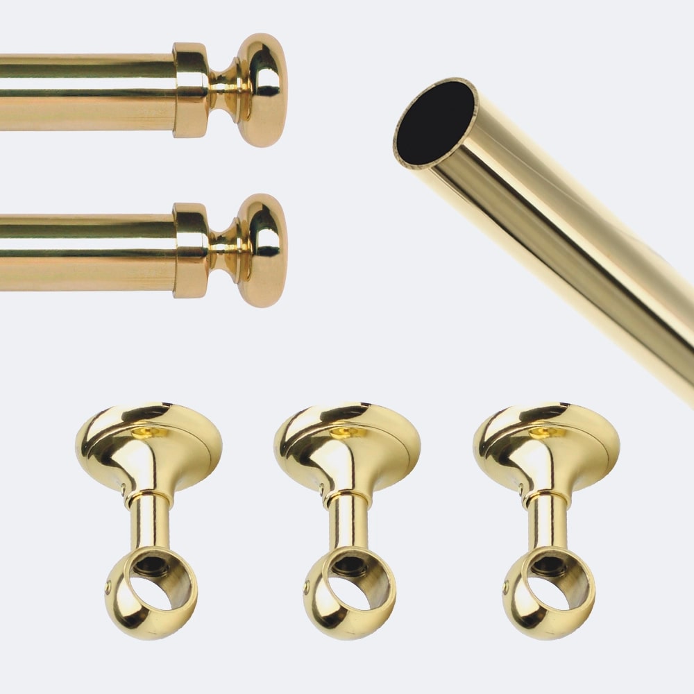 Kit de tringle à rideaux Laiton Poli Verni 250cm Diam.20mm Embout Regency - Fixation Plafond - Boulet