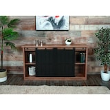 thumbnail of Aparador HWC-K75, armario alto con estantes, puerta corredera 7 compartimentos, metal industrial imitación madera 84x150x40cm ~ marrón