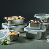 thumbnail of Castey contenitore rettangolare in acciaio adatto all' utilizzo in forno a microonde con coperchio ermetico in plastica 1780 ml