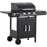 thumbnail of Barbacoa de Gas BBQ con Ruedas Parrilla 3+1 Quemadores 11,6 KW 2 Mesas Laterales Armario de 2 Puertas y Termómetro Acero Inoxidable 110x50x100 cm