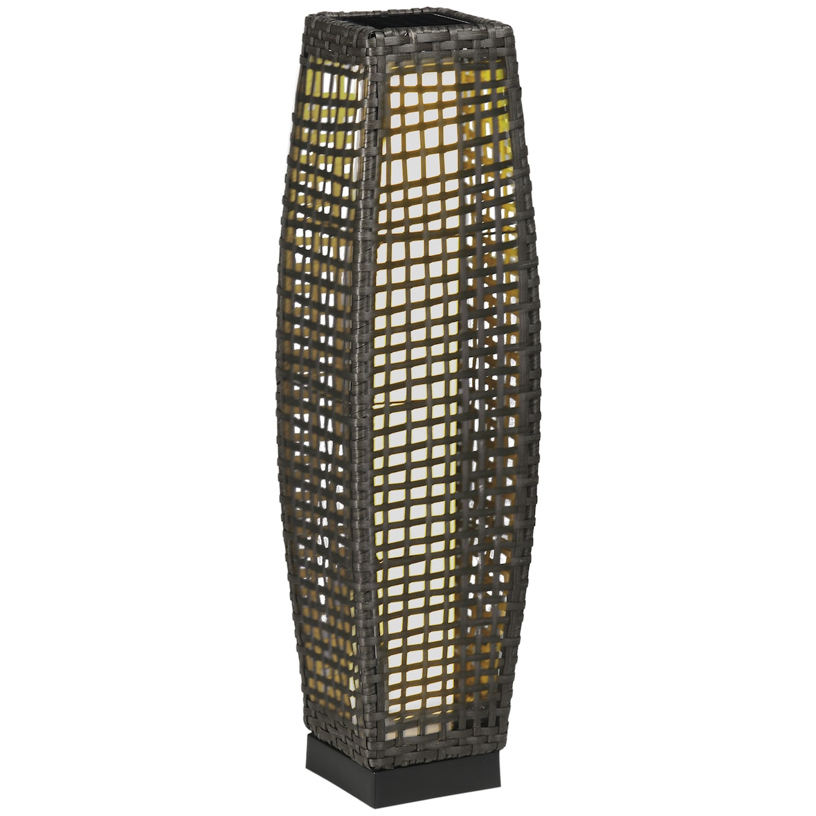 Outsunny linterna de jardín de ratán sintético luces solares exterior con luces LED encendido/apagado automático para terraza balcón patio 21x21x78 cm