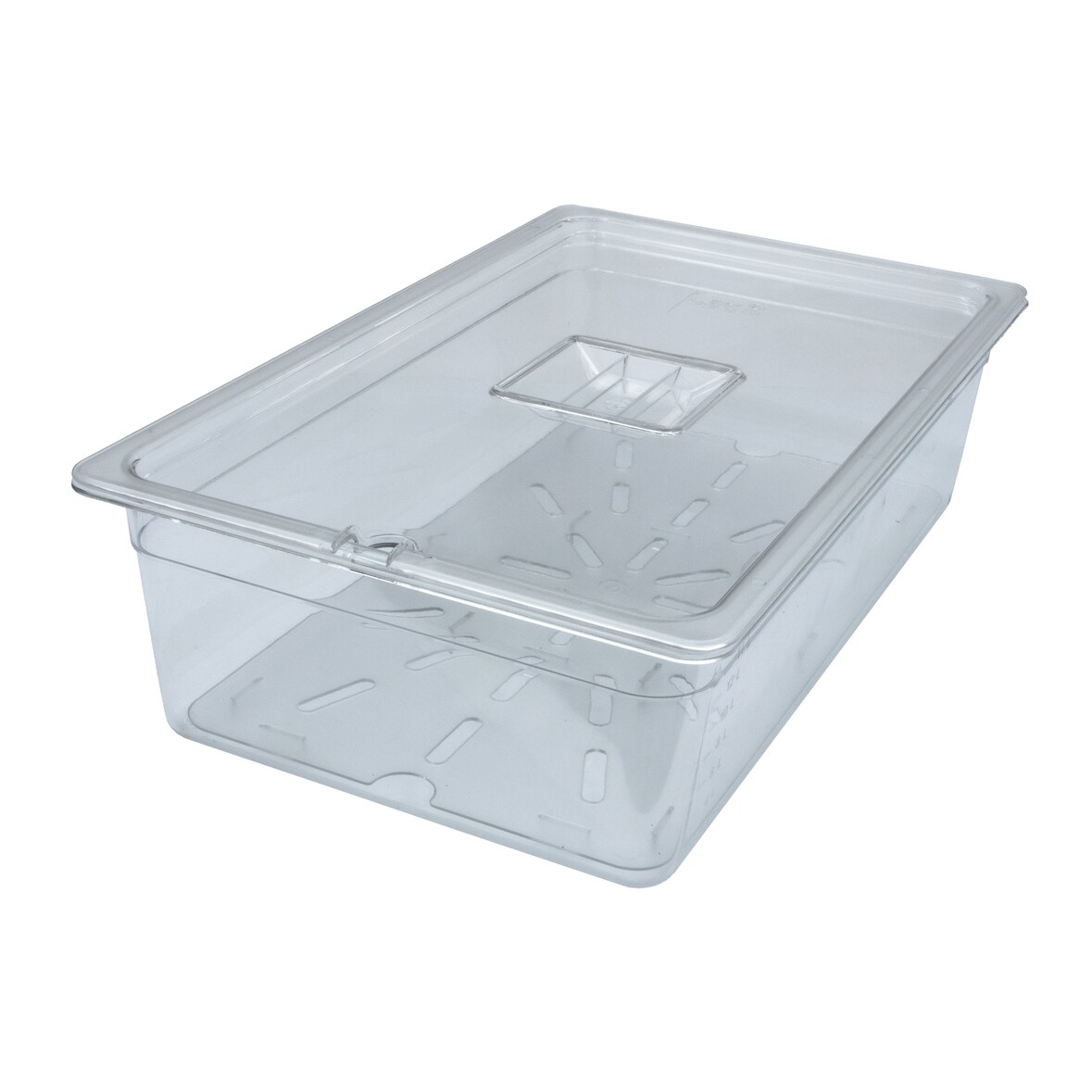 AcMax Set GN 1/1 Polycarbonat Behälter 21 Liter 150mm Deckel-Einkerbung und Abtropfeinlage