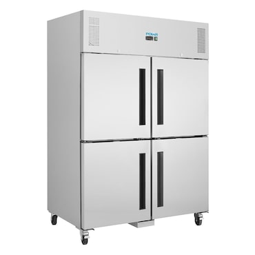 Frigorífico profissional de 2 portas duplas, aço inoxidável, refrigeração por ar, GN2/1, 200 x 134 x 82 cm, com fechadura, 1200L, Polar Série G CW195