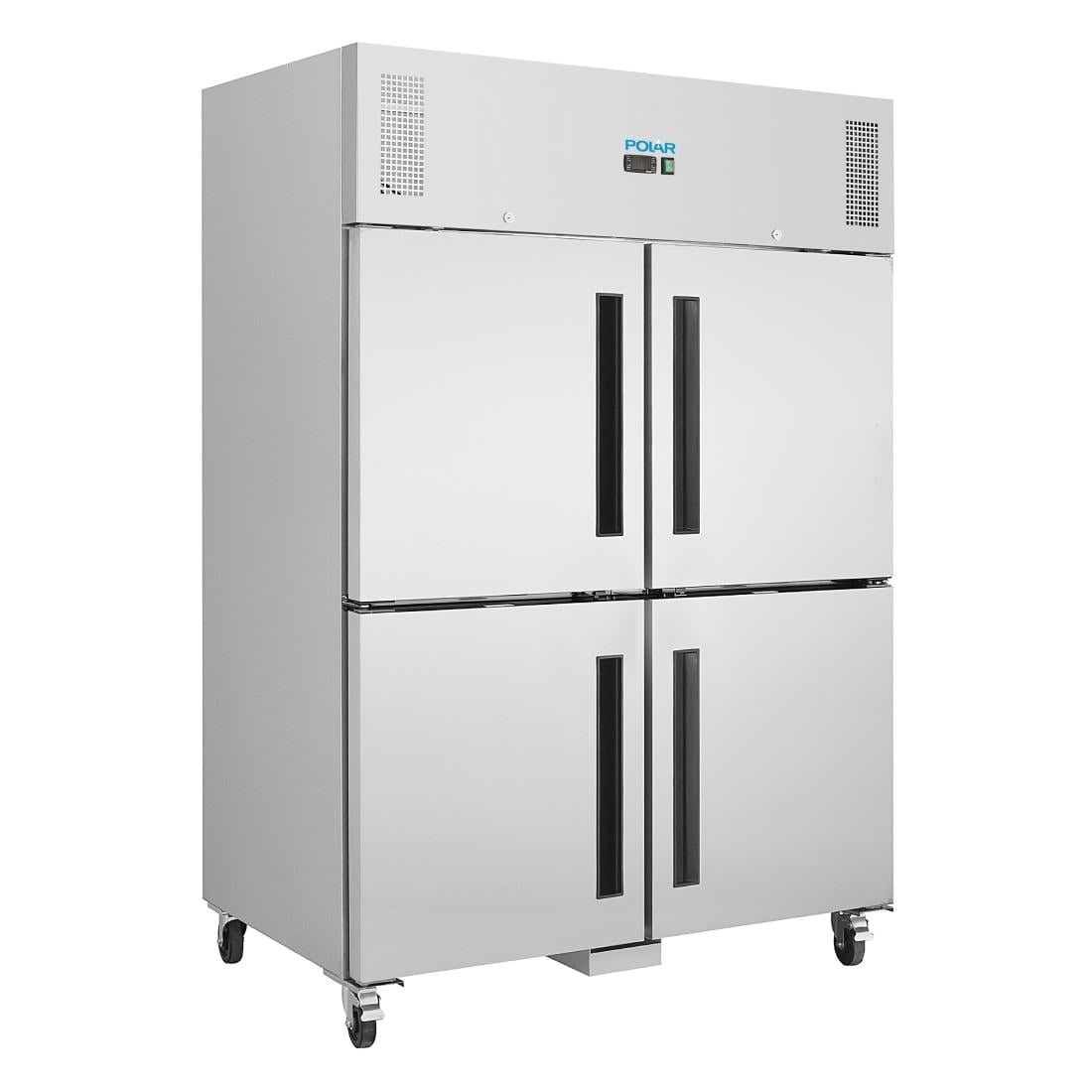 Frigorífico profissional de 2 portas duplas, aço inoxidável, refrigeração por ar, GN2/1, 200 x 134 x 82 cm, com fechadura, 1200L, Polar Série G CW195