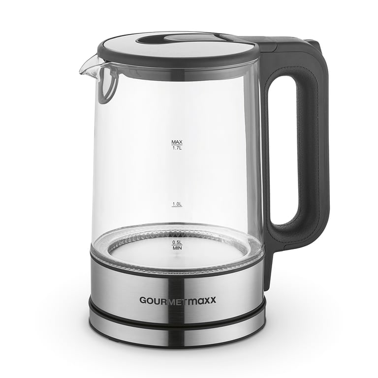 GOURMETmaxx Glas-Wasserkocher LED 1,7l  - Edelstahl/schwarz