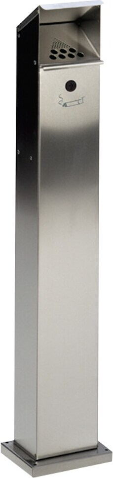 PROREGAL Robuster Ascher Standsäule mit Schloss und Bodenplatte | 2 Liter, HxBxT 115x18x15cm | Edelstahl | Ascher Aschenbecher