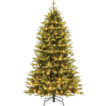 COSTWAY Albero di Natale artificiale da 210 cm con luci, abete con 11 modalità di illuminazione, 3 timer automatici, verde