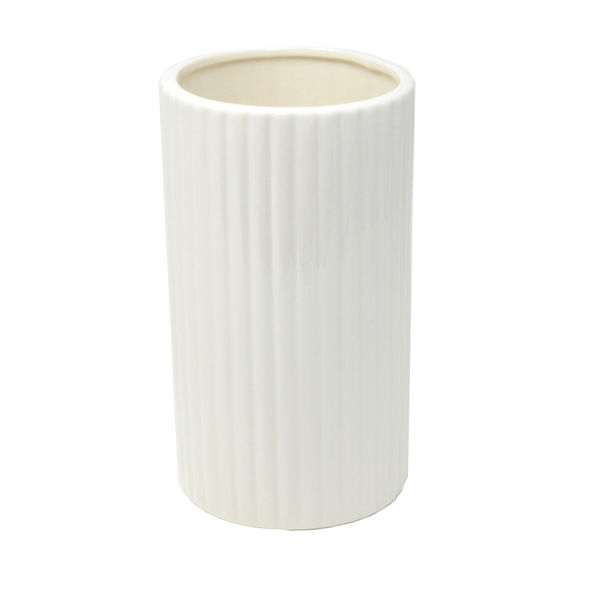 B&S Vase Blumenvase Dekovase Tischvase Rillen Weiß glänzend H 18,5 cm