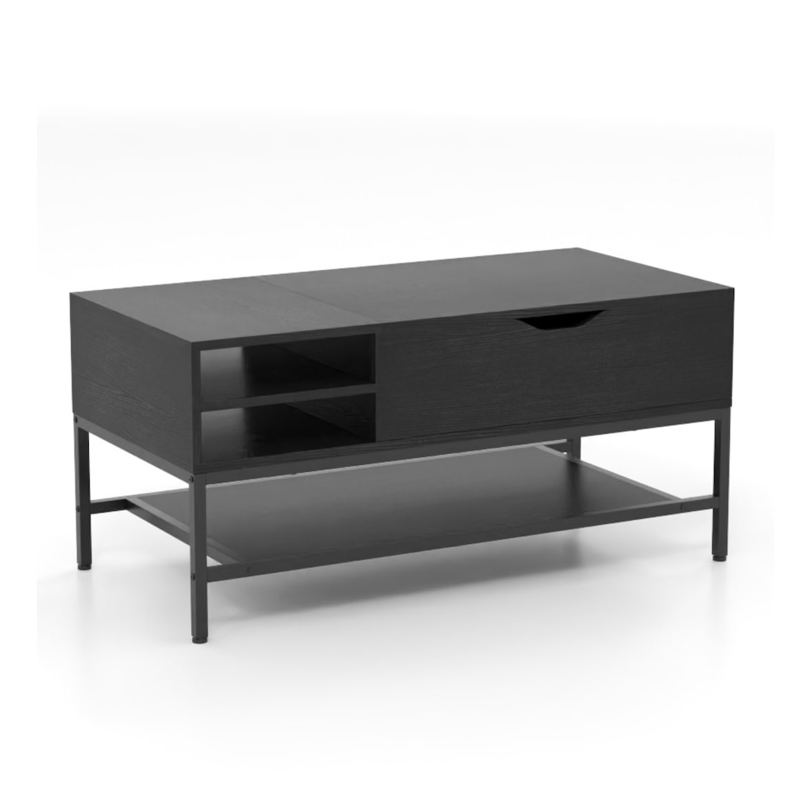 COSTWAY Mesa de centro ajustável em altura, mesa de sala com compartimento aberto e compartimento de arrumação, 100 x 49,5 x 47,5 cm (preto)