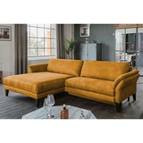 thumbnail of KAWOLA Sofa MALTA Ecksofa Stoff gold mit motorischer Relaxfunktion und Kopfstütze Recamiere links