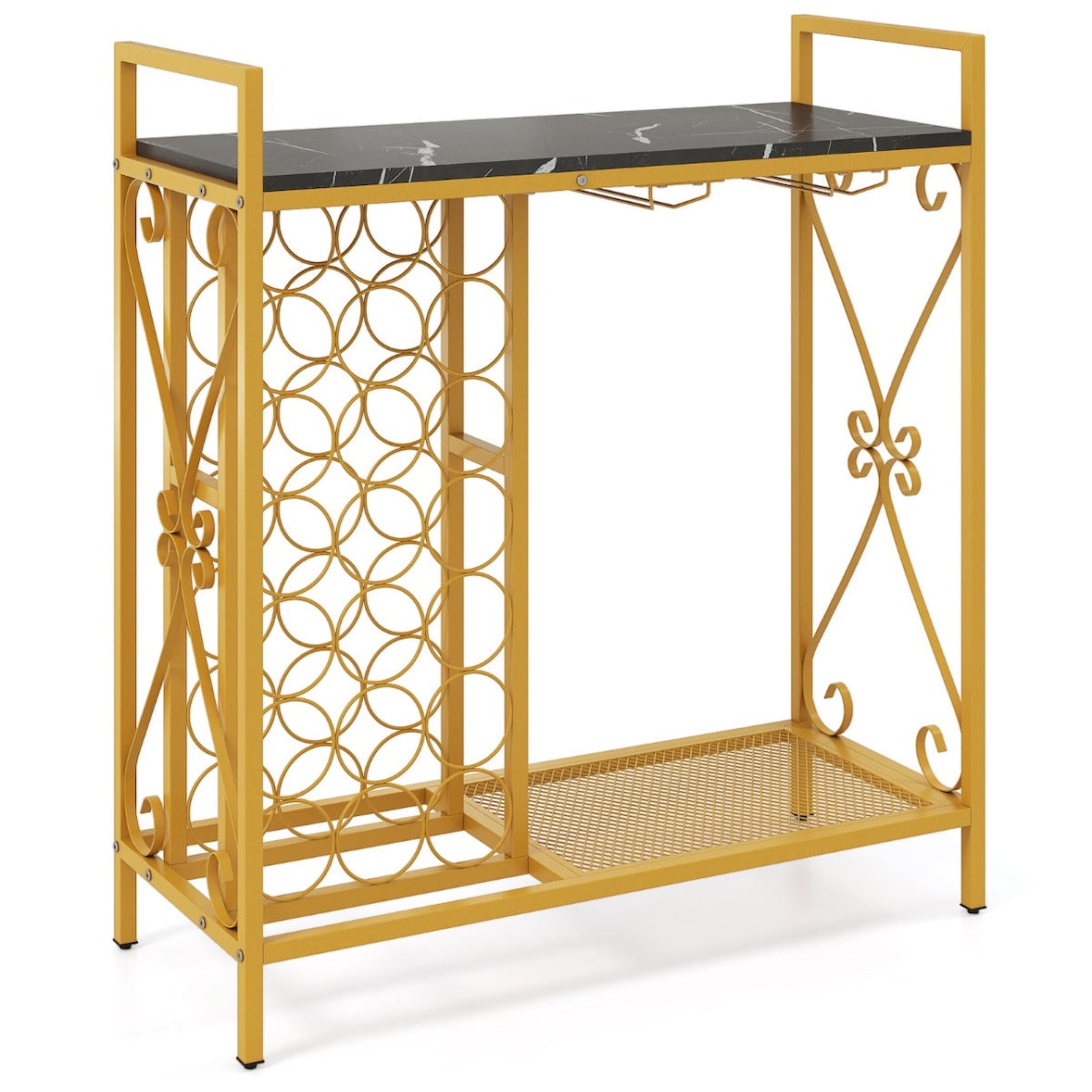 Helloshop26 - Wijnrek 93 x 38 x 102 cm met 21 flessen en functionele glashouder rustieke stijl bruin bewerkt hout en metaal 20_0011054