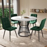 thumbnail of Esstisch-Set 100x100x75 mit runder MDF-Tischplatte, 4 Samt-Stühle in Multicolor, Metallbeine, modern, für Esszimmer, Küche