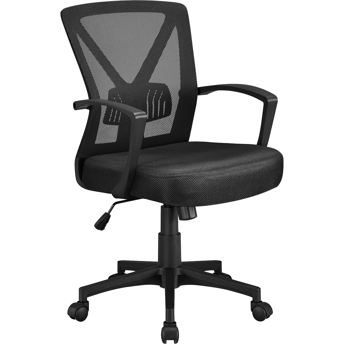 Yaheetech Bürostuhl, Schreibtischstuhl mit Armlehnen, Drehstuhl mit Netzrückenlehne, Computerstuhl Ergonomischer Design, belastbar bis 136 kg, Schwarz