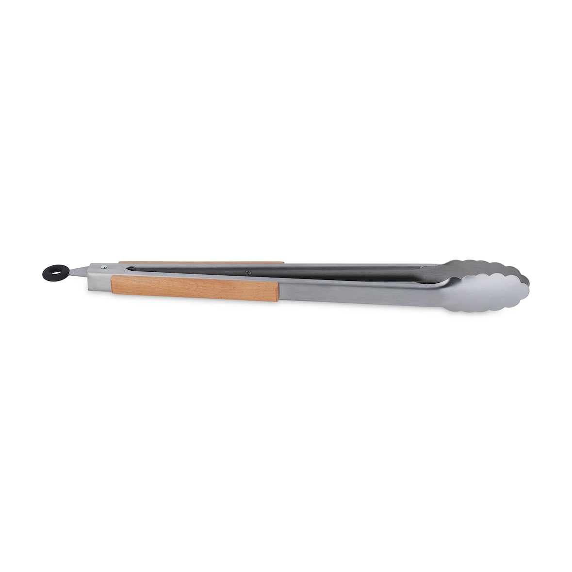 Relaxdays Grillzange, Edelstahl, Holzgriff, lange Kochzange für Grill & Küche, 38 cm, Küchenzange mit Öse, silber/natur