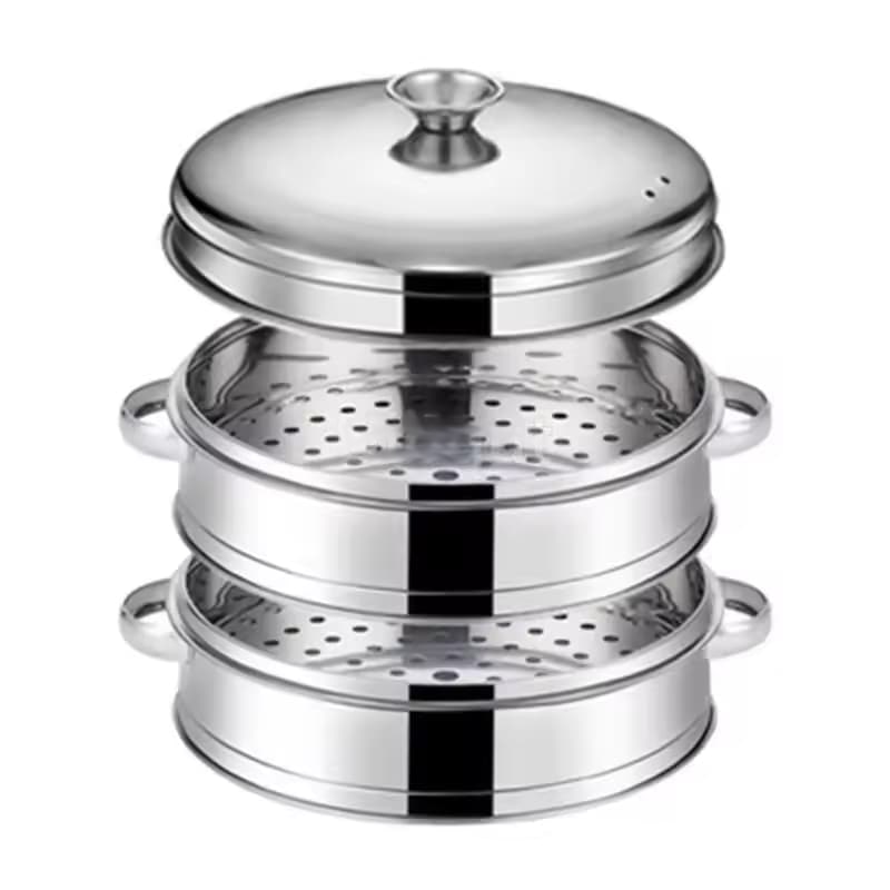 2 Camadas de Panela a Vapor com Tampa Ø18.5cm em Aço Inoxidável