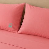thumbnail of Benetton - Conjunto de cama de casal de 4 peças: lençol plano (180x290cm), lençol justo (120x200cm), 2 fronhas (50x80cm) 100% algodão rosa