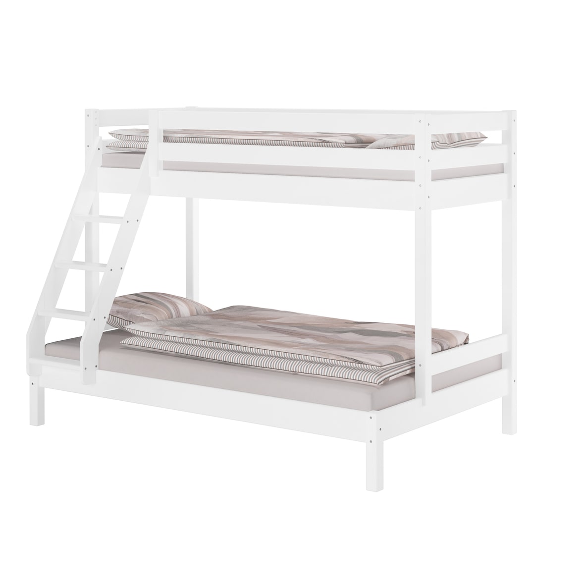 Doppel-Etagenbett 120x200 und 80x200 Erwachsenen-Stockbett Kiefer Massivholz weiß V-60.18W-08-12 ohne Zubehör