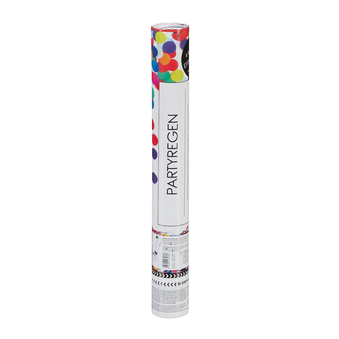 Relaxdays Party Popper, 6-8m Effekthöhe, Karneval, Geburtstag & Hochzeit, Papierkonfetti rund, Konfettikanone 40cm, bunt