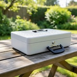 thumbnail of Relaxdays Geldkassette abschließbar, Münzgeldeinsatz, Scheinfach, Barkasse mit Griff, HxBxT: 10x37x28 cm, Eisen, weiß