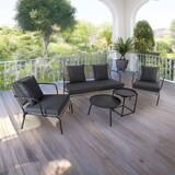 thumbnail of Lounge-Sitzgruppe 5-teilig, Poly-Rattan Stein-Grau-Meliert, für bis 4 Personen, Polster aus Polyester Dunkel-Grau-Meliert, Raburg Anisa