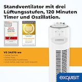 thumbnail of Exquisit Turmventilator, Stand-Ventilator, 45 Watt, 3 Geschwindigkeiten, 120 Min Timer, 90° Oszillation, 77 cm Höhe, VS 34570 we