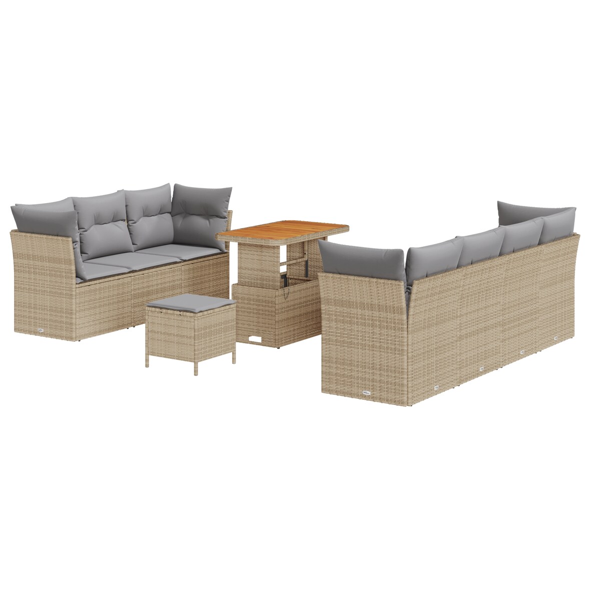 vidaXL 10-teiliges Garten Sofa Set mit Kissen Beige Poly Rattan Akazie