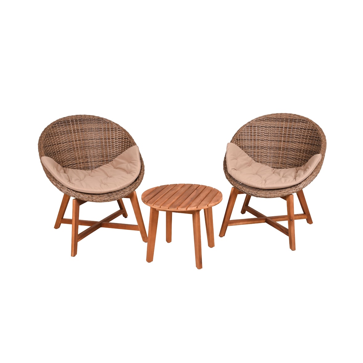 Balkonmöbel-Set AMINA mit Auflage - Akazie, Braun, gebürstet | Gartenmöbel-Set Gartengarnitur Garten-Sitzgruppe Essgruppe Balkon-Set