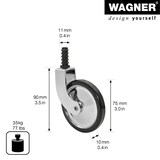 thumbnail of WAGNER Teewagenrolle DESIGN - Durchmesser Ø 75 mm, schwarz/chrom, Stift + Hülse Ø 11 mm, Tragkraft 35 kg - 01908401