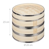 thumbnail of Relaxdays Bambus Dampfgarer, 3 Etagen, mit Metallringen, asiatischer Dampfkorb für Reis, Dim Sum, Gemüse, Ø 24 cm, natur