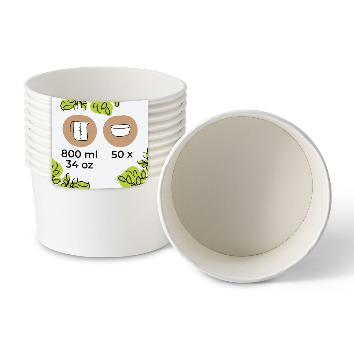 BIOZOYG Salatschale 50 Stück 800 ml weiß Suppenschalen Einwegschalen Einweggeschirr Deli Container Bowl to go Kartonschale Einweg Suppenbehälter