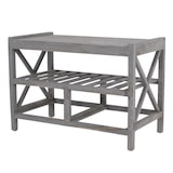 thumbnail of Schuhregal HWC-C48, Sitzbank Schuhablage, Shabby-Look Vintage 45x65x34cm ~ grau