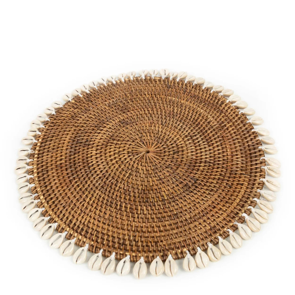 Bazar Bizar Placemat van raffia en schelpen 40x40 cm naturel bruin