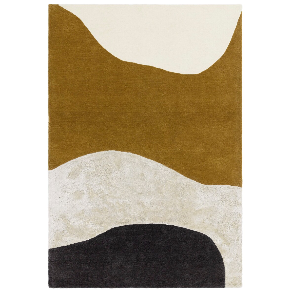 Teppich Wolle Modern | 160x230cm, Gesamthöhe 2,6cm | Senfgelb, Beige, Anthrazit | Kunstmotiv | Hull-Humber Kollektion | Kadima Design