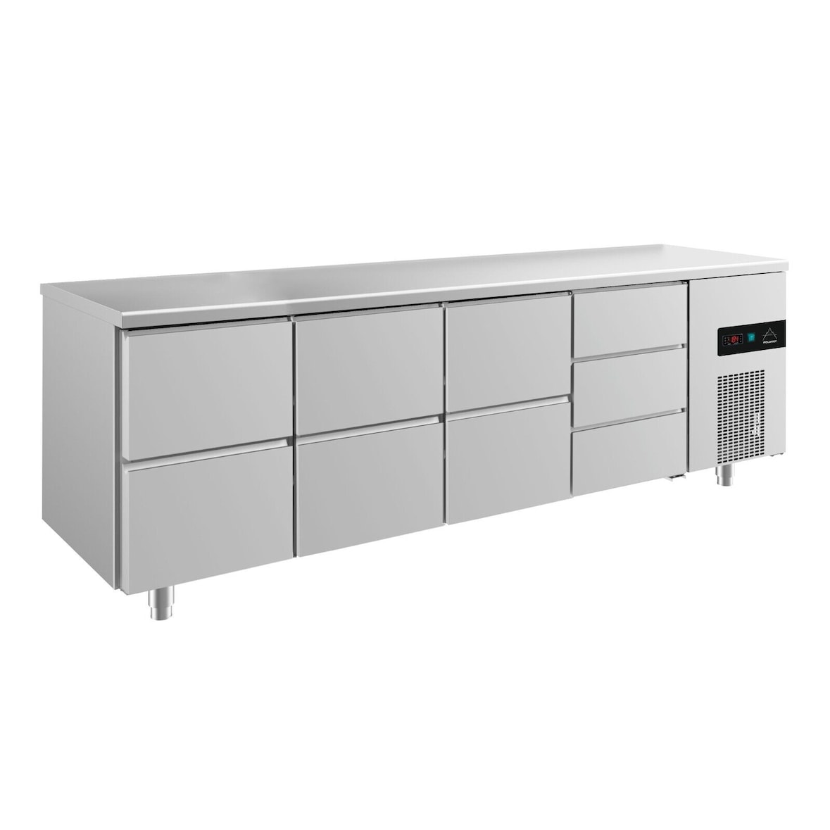 Gastro Edelstahl Kühltisch 9 Schubladen Umluftkühlung 2330x700x850mm -2/+8°C