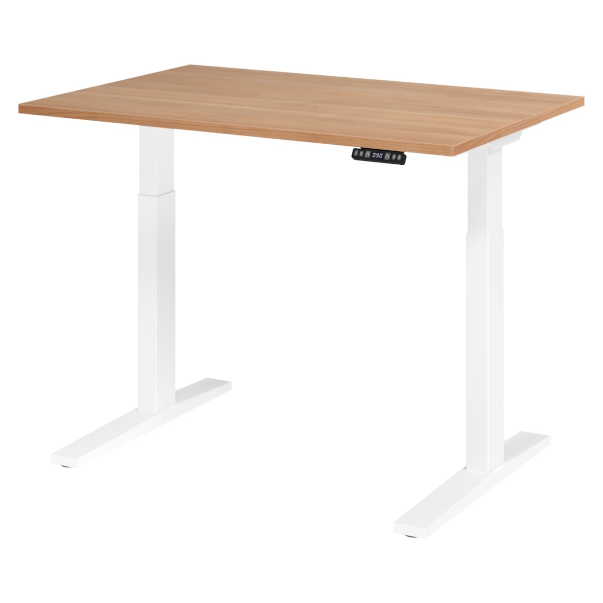 bümö elektrisch höhenverstellbarer Schreibtisch 120x80 cm in Nussbaum, Gestell weiß - Sitz & Stehschreibtisch mit Memoryfunktion, elektrischer