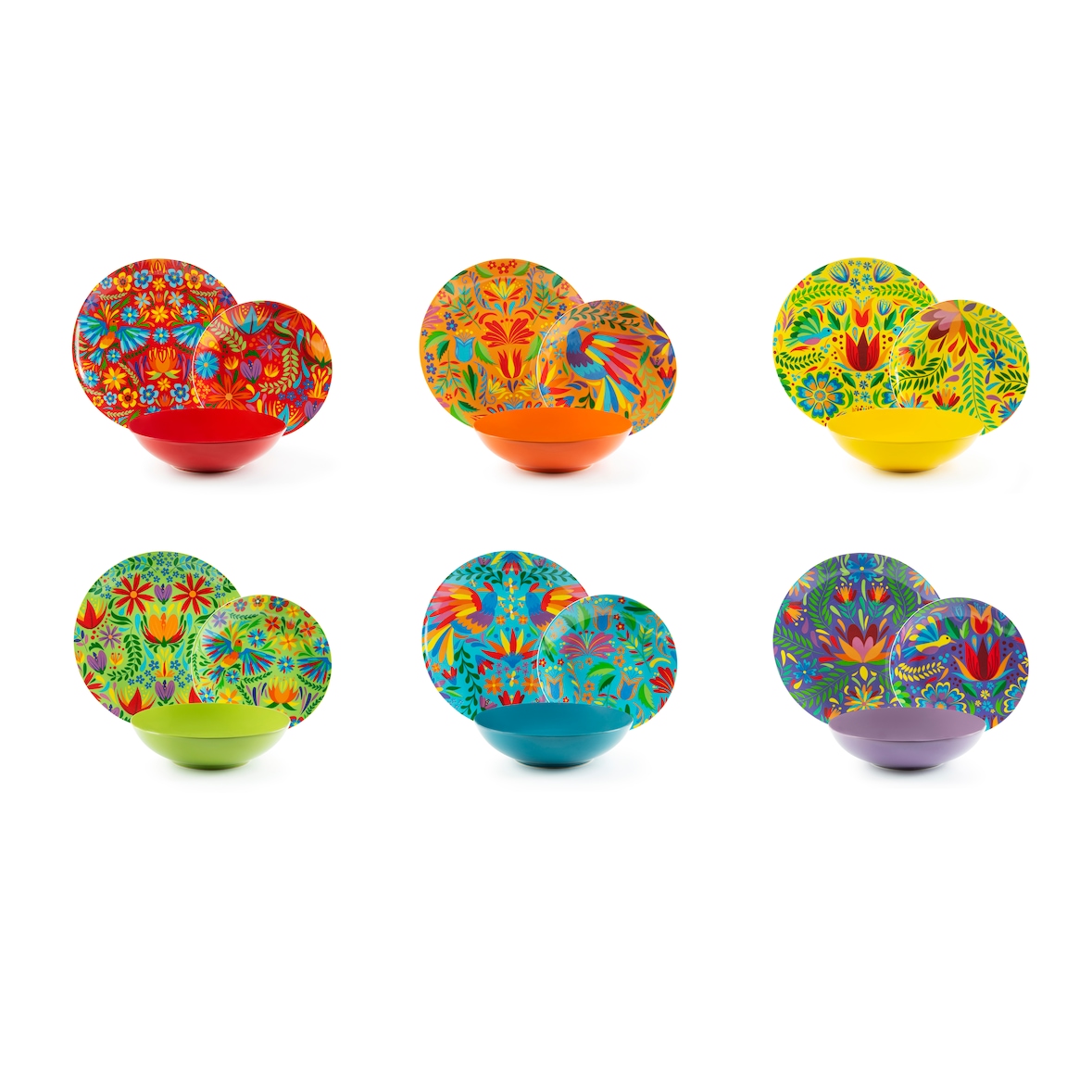 Excelsa service 18 assiettes Mexican Flowers porcelaine multicolore