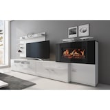 thumbnail of Mobili da soggiorno con camino elettrico a 5 livelli di fiamme, finitura Bianco Opaco e Laccato Bianco Chiaro, 290x45x170cm - NEWOLYMPOWHITE