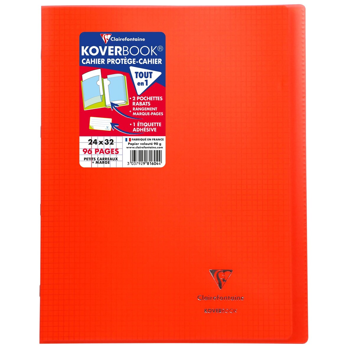 Clairefontaine 10x Koverbook, Heft 24x32 cm, 48 Blatt 90g,kariert 5/5 mit Rand, Einband aus transparentem Polypropylen - Rot 981604C