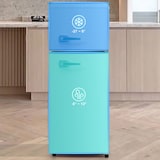 thumbnail of Zweitüriger Kühlschrank 92 L 105×41×45cm freistehend leise energieeffizient D-Klasse mit LED-Licht und verstellbaren Ablagen Antikweiß