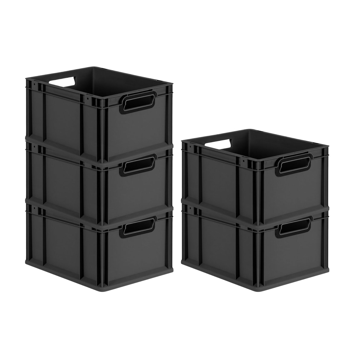 PROREGAL SparSet 5x Eurobox NextGen Color, HxBxT 22x30x40cm, 20 Liter, Griffe schwarz offen, Schwarz, Eurobehälter, Transportbehälter