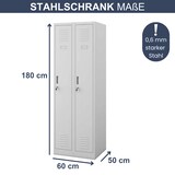 thumbnail of Umkleideschrank Spind WIEN - 2 Abteile, Etikettenhalter Lüftungsschlitze | Umkleidespind Metall Schließfachschrank Garderobenspind, 180x60x50cm Grau