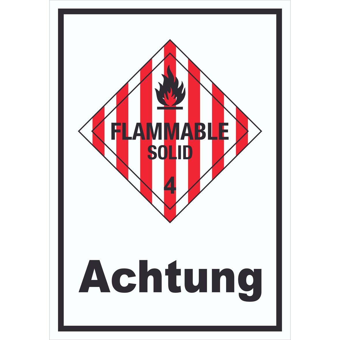Schild Entzündbare feste Stoffe Achtung Flammable Solid hochkant A2 Rückseite selbstklebend