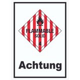 thumbnail of Schild Entzündbare feste Stoffe Achtung Flammable Solid hochkant A2 Rückseite selbstklebend