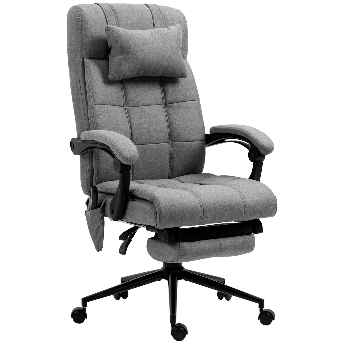Bürostuhl mit Massagefunktion 76x66x120 cm höhenverstellbar mit 155 Grad Neigung Fußstütze Lendenheizung Fernbedienung Grau