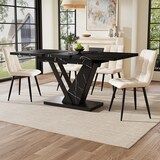 thumbnail of Ausziehbarer Esstisch Teleskoptisch 76x160x75 cm Marmordekor Schwarz mit Metallschienen Verriegelung und verstellbaren Füßen MDF Metall