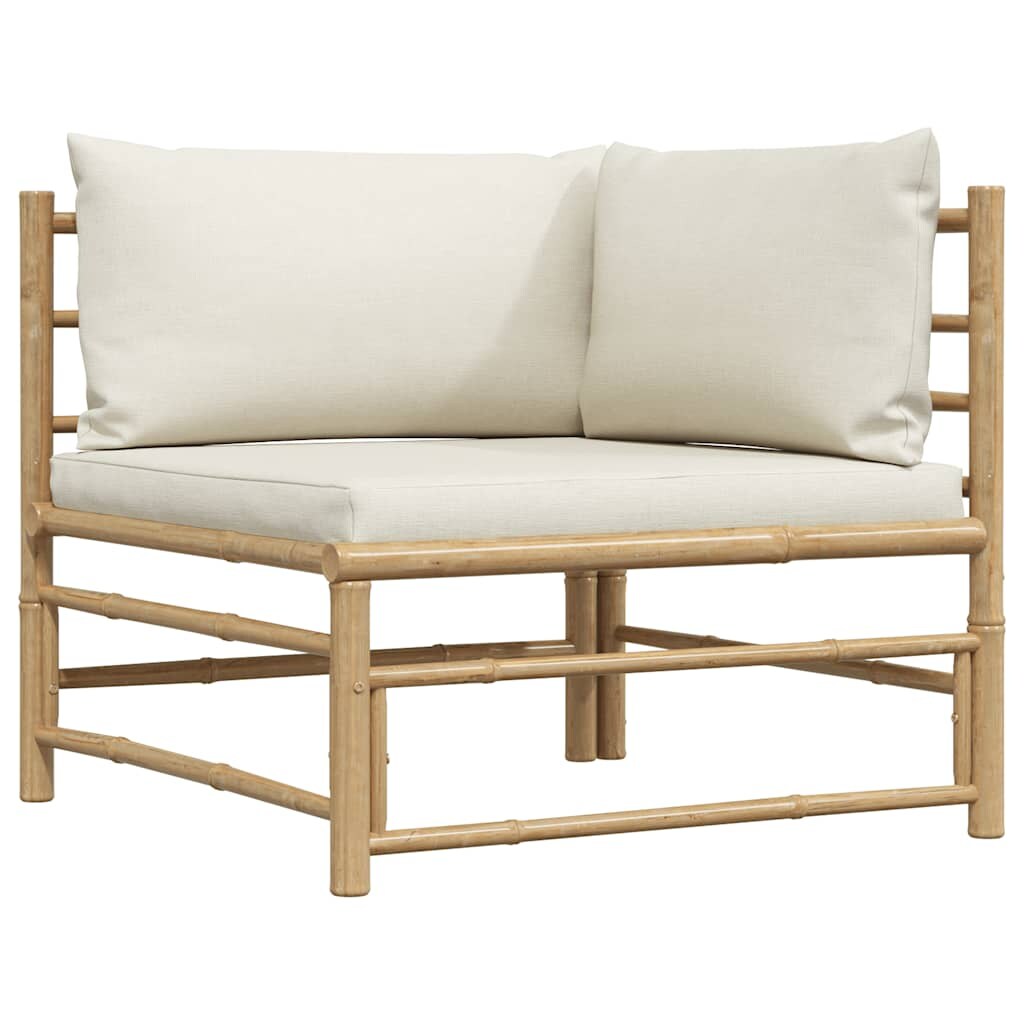 vidaXL Garten-Ecksofa mit Kissen Cremeweiß Bambus
