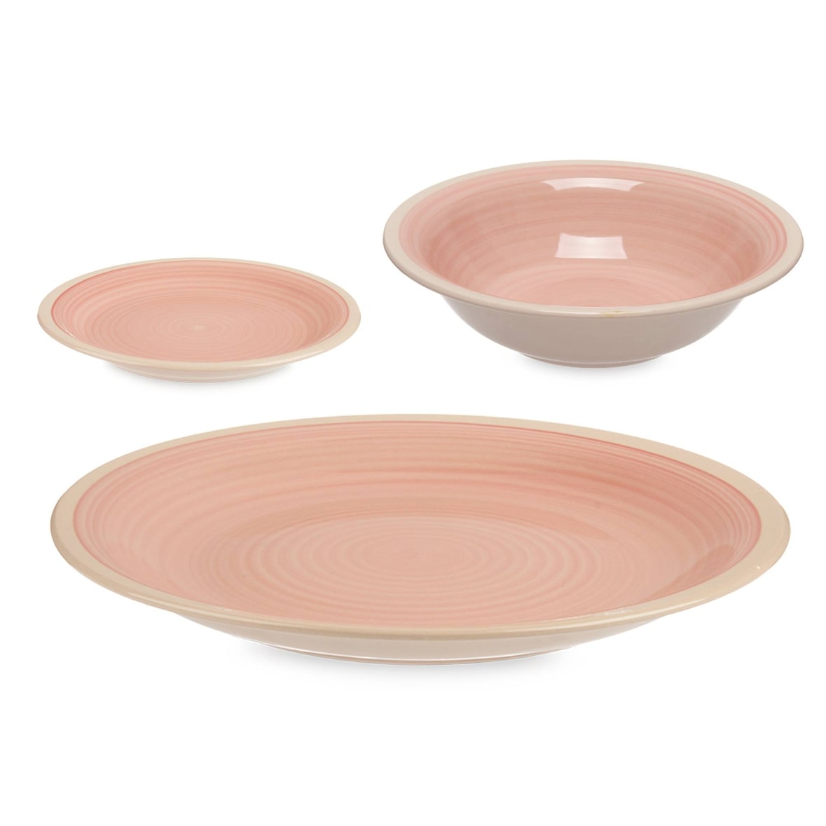 San Ignacio VESSIA - Juego de Vajilla 18 piezas 19/21,5/26cm de Loza con Borde Rosa